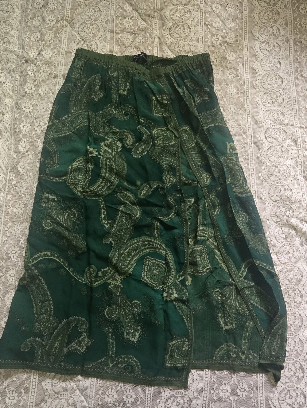 Vintage Sara Green Paisley Sheer Overlay High Slit Maxi Skirt - L